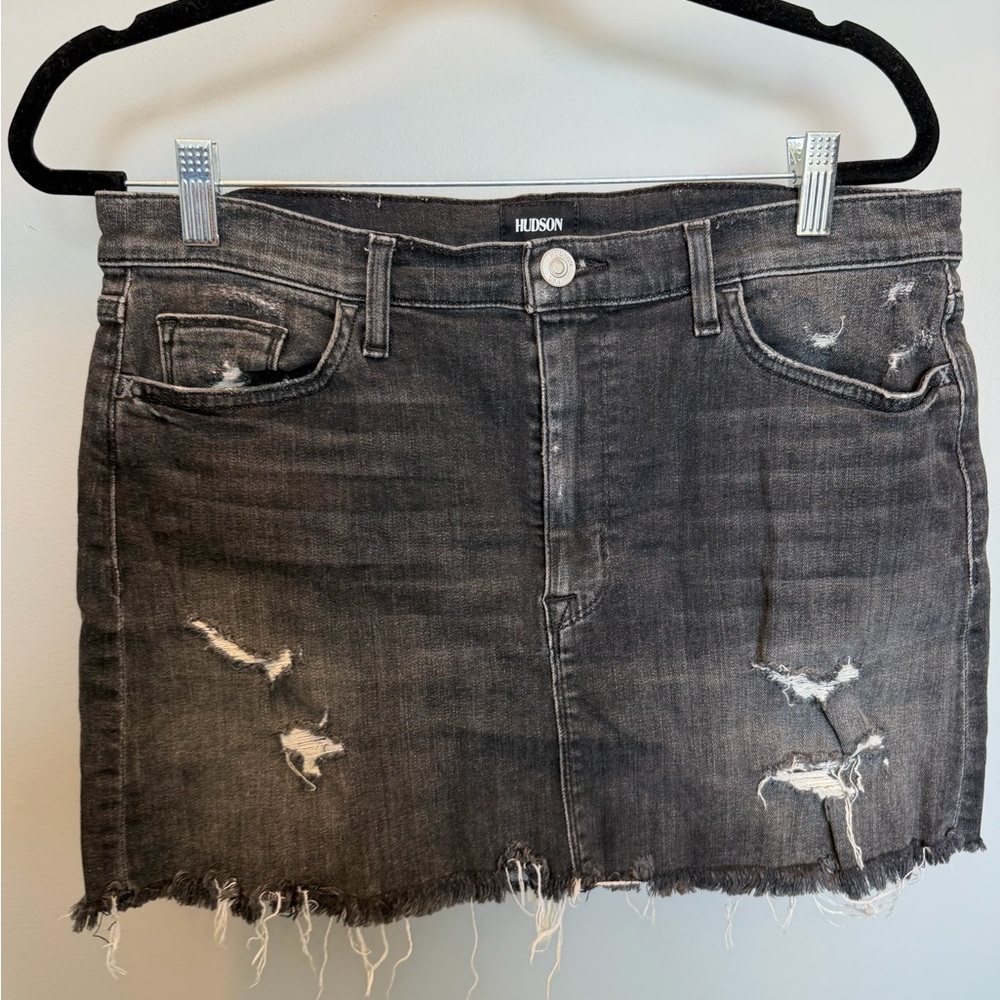 Hudson Jeans Distressed Black Denim Mini Skirt - 29 - Picture 2 of 5